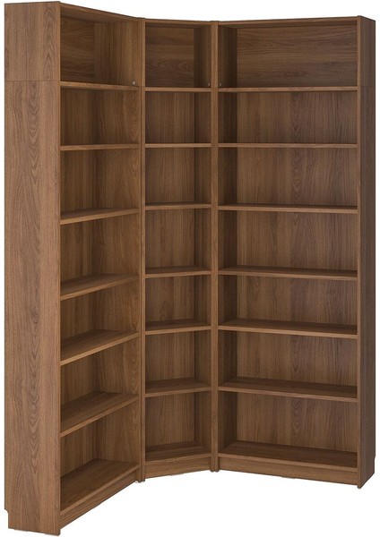 Köşe kitaplık, kahverengi ceviz görünüm, 136/136x28x237 cm