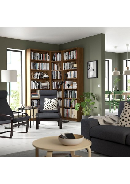 Köşe kitaplık, kahverengi ceviz görünüm, 136/136x28x237 cm fiyatları