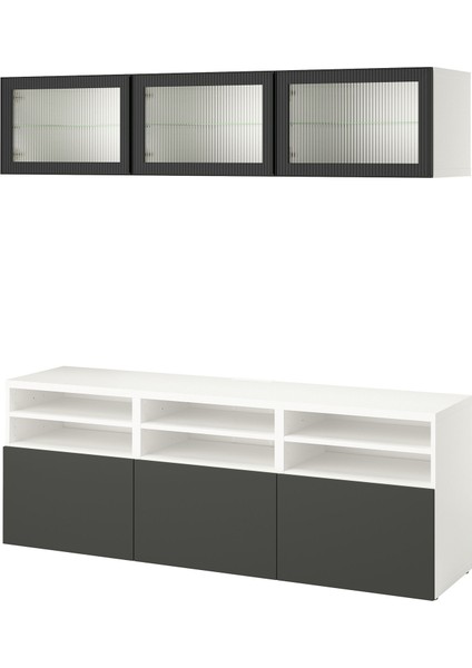 Tv ünitesi, beyaz-antrasit, 180x42x192 cm, LAPPVIKEN-FALLSVIK