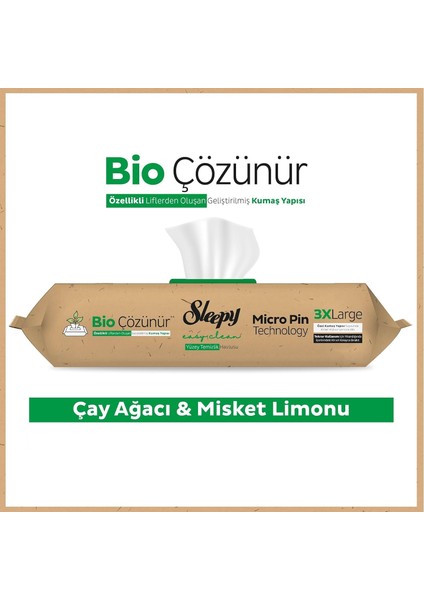 Bio Çözünür Yüzey Temizlik Havlusu/mendili - Çay Ağacı & Misket Limonu
