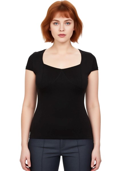 Kadın Fitted Kalp Yaka Bluz Günlük Şıklık ve Konforu Birleştiren Üst Giyim Kaliteli Şık Rahat