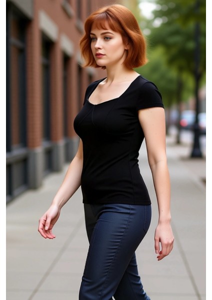 Kadın Fitted Kalp Yaka Bluz Günlük Şıklık ve Konforu Birleştiren Üst Giyim Kaliteli Şık Rahat modelleri