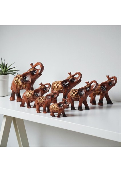 Lüks Motif Işlemeli Feng Shui 7’li Şans Bereket Fil Heykeli Biblo Seti Ev Ofis Yeni Yıl Hediyesi 9
