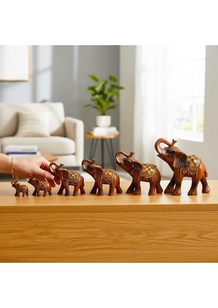 Lüks Motif Işlemeli Feng Shui 7’li Şans Bereket Fil Heykeli Biblo Seti Ev Ofis Yeni Yıl Hediyesi 9 modelleri