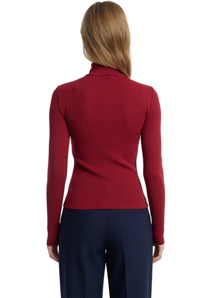 Kadın Fitted Vücuda Oturan Dik Yaka Fermuarlı Uzun Kol Esnek Örme Bluz Modern Cool & Comfort Tarzı fırsatları