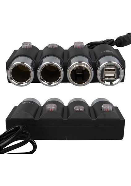 1508 12-24V Çift USB Girişli 120W 80CM Kablolu 3'lü Araç Çakmak Çoklayıcı fırsatları