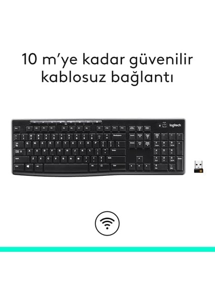 K270 Kablosuz Klavye, Tuş Takımı, Sıvı Dökülmesine Dayanıklı, 10 M Kullanım Mesafesi, Türkçe Q Klavye, Siyah modelleri