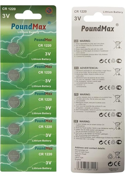 Adet CR1220 DL1220 1220 LIR1220 3V Poundmax Lityum Pil Lityum Düğme Pil, Küçük Elektronik Cihazlar Için Araba Anahtarları, Uzaktan Kumandalar, Teraziler, Saatler Ölçüm Cihazları ve Hesap Makineleri
