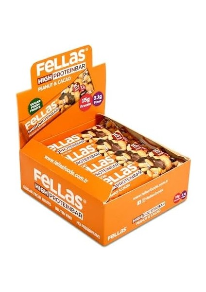 Fellas Yüksek Protein Bar, Yer Fıstıklı ve Kakaolu, 45GR x 12 Adet fiyatları