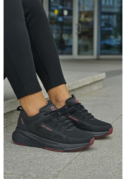 Unisex Fuspetli Su Geçirmez Spor Ayakkabı - Siyah Kırmızı