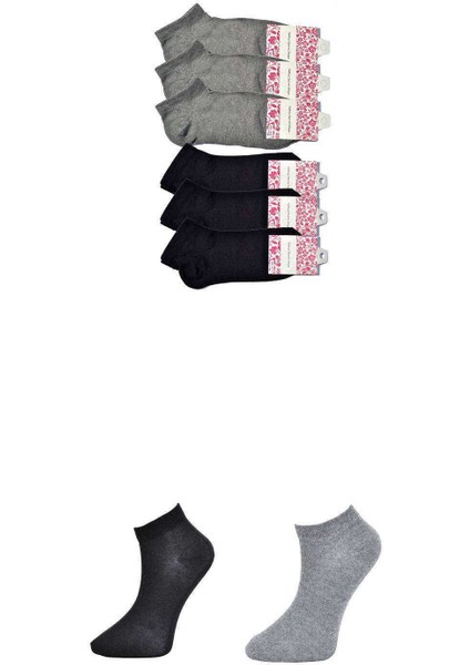 Siyah ve Gri Kadın Bilek Çorap 6 Çift