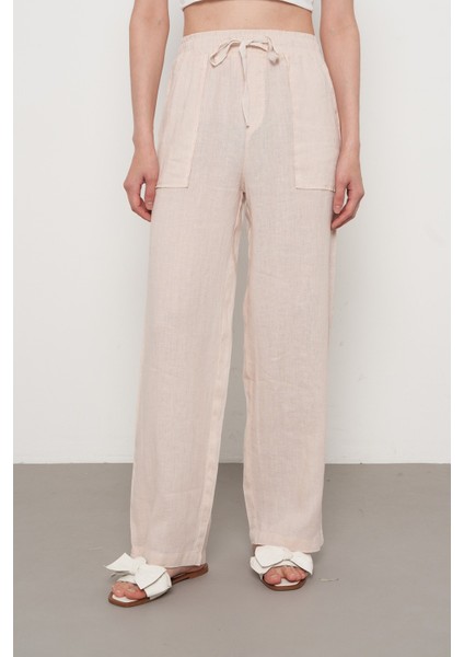 Kadın %100 Keten Cep Detaylı Bol Paça Pantolon fiyatları