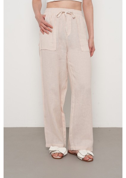 Kadın %100 Keten Cep Detaylı Bol Paça Pantolon modelleri