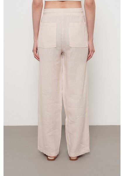 Kadın %100 Keten Cep Detaylı Bol Paça Pantolon indirimleri