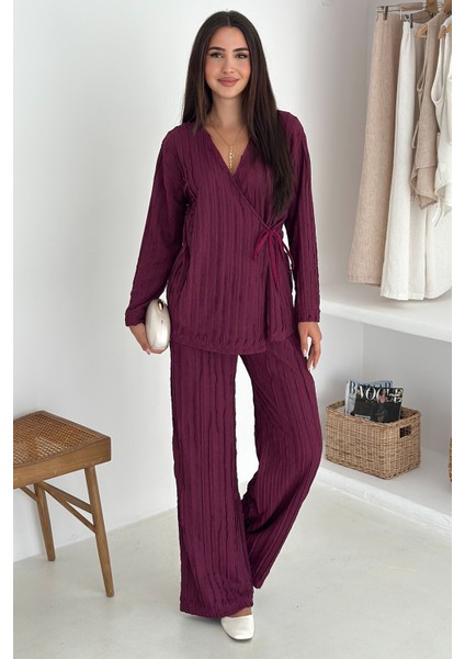 Kadın Kahverengi Bağlamalı Takım – Sofistike & Yapılandırılmış Stil