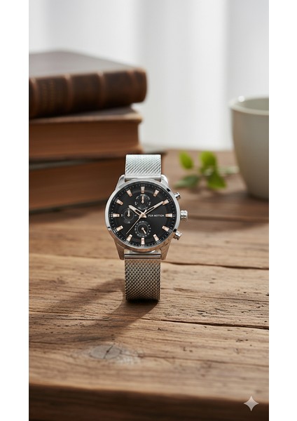 Erkek Kol Saati Gümüş Renk, Siyah Kadran - Şık Hasır Kordon, 2 Yıl Garantili fiyatları