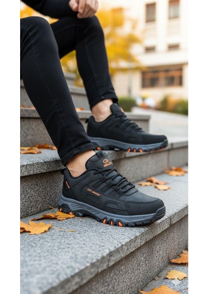 Erkek Su Geçirmez Ortopedik Outdoor Ayakkabı - Siyah Oranj