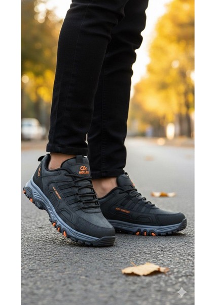 Erkek Su Geçirmez Ortopedik Outdoor Ayakkabı - Siyah Oranj fırsatları