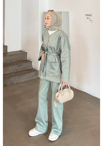 Kuşaklı Gabardin Takım Çağla Yeşili fiyatları