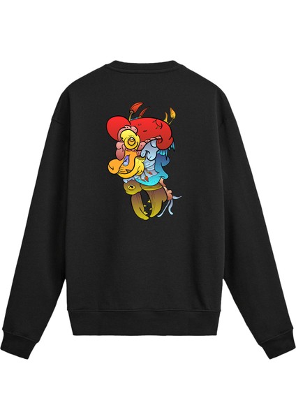Sırt Baskılı Renkli Soyut Karakter Tasarımlı Sweatshirt