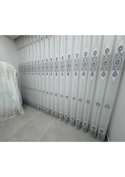 Nivemeshome Osmanlı Motifli 1453 Gümüş Detaylı 1/2,5 Pileli Tül Perde Apm fırsatları