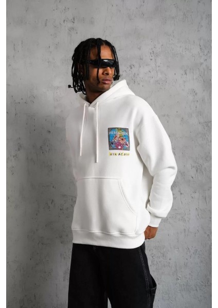 Erkek Patel Six Baskılı Kapüşonlu Sweat - Beyaz indirimleri