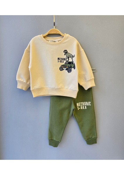 1-4 Yaş Erkek Çocuk Iki Ip Likralı Fırçalı Kumaş Dinozor Desenli Ikili Takım