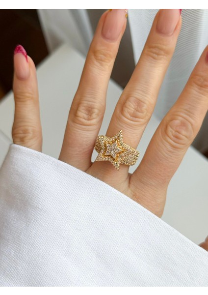 Çelik Yıldız Taşlı Yüzük (Ayarlanabilir)