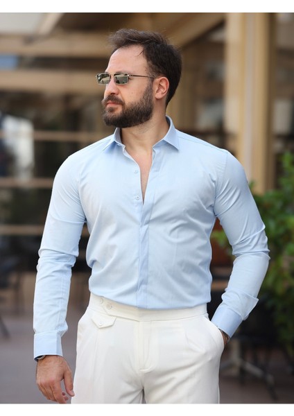 Süper Slim Fit (Dar Kalıp ) Gizli Düğmeli Pamuk Saten Gömlek fiyatları