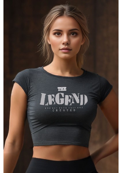 The Legend Baskılı Antrasit Crop Top