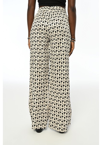 Kadın Desenli Beli Lastikli Bol Paça Pantolon modelleri