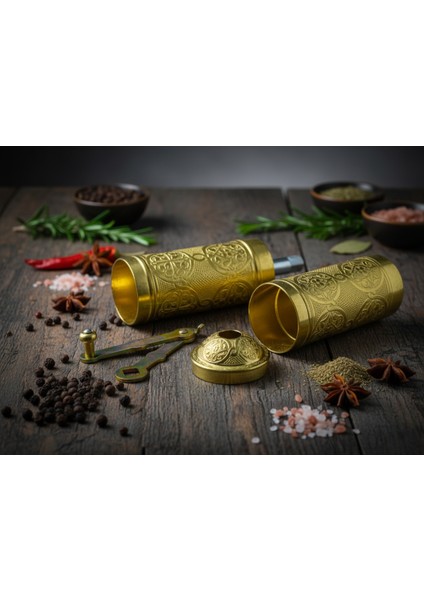Ludıa Zamak Metal Altın Renk 3 Lü Set Karabiber,kahve,çörek Otu El Değirmeni Öğütücü Grinder S2 modelleri