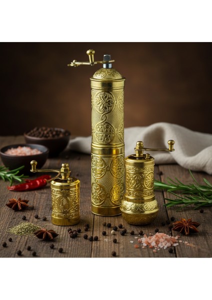 Ludıa Zamak Metal Altın Renk 3 Lü Set Karabiber,kahve,çörek Otu El Değirmeni Öğütücü Grinder S2 indirimleri