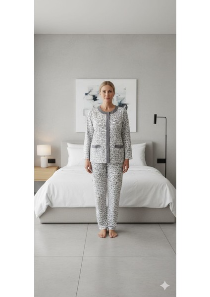 Yeni Ürün!!!iki Iplik Şardonlu Yüzde Yüz Pamuklu Kumaş Önden Açık Anne Pijama Takımı