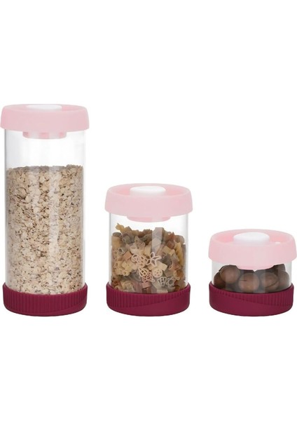 Ahmet Yuvarlak Vakumlu Cam Saklama Kabı Seti, 3&apos;lü Set (450 ML+840 ML+1500 Ml), Pembe