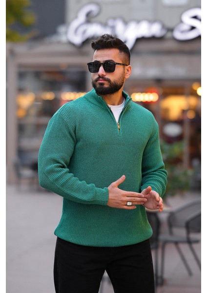 Kalın Örgü Fermuarlı Kazak