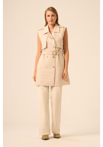 Bayan Kapitone Yelek Beige 31240