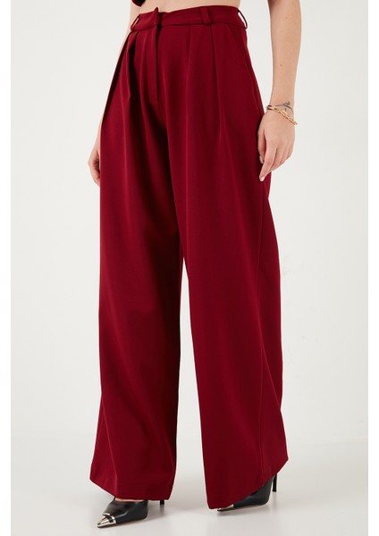 Pile Detaylı Wide Leg Yüksek Bel Geniş Paça Pantolon Bayan Pantolon 6522016 fırsatları