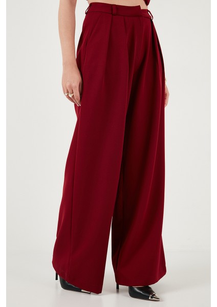 Pile Detaylı Wide Leg Yüksek Bel Geniş Paça Pantolon Bayan Pantolon 6522016 indirimleri