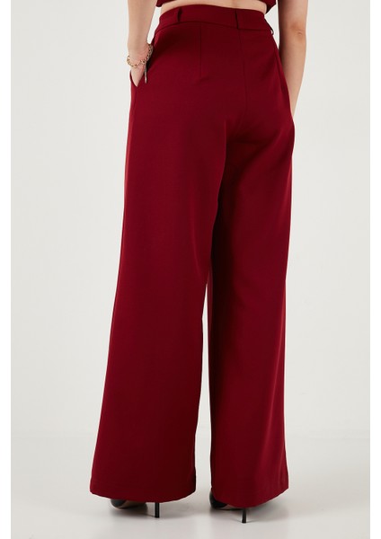 Pile Detaylı Wide Leg Yüksek Bel Geniş Paça Pantolon Bayan Pantolon 6522016