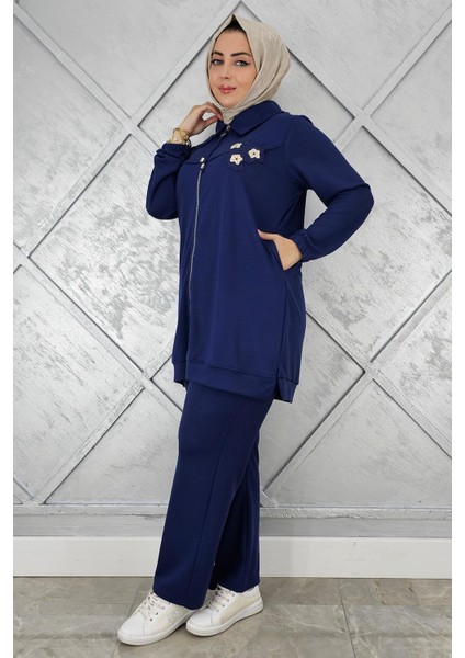 Kadın Fermuarlı Çiçek Detaylı Tesettür Takım