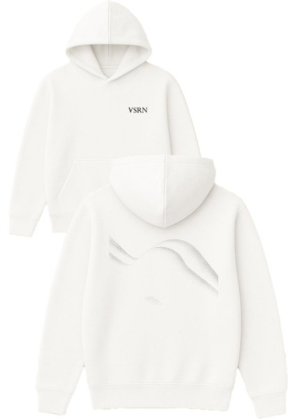 Kusursuz Beden Tasarım Baskılı Oversize Beyaz Kapüşonlu Sweatshirt