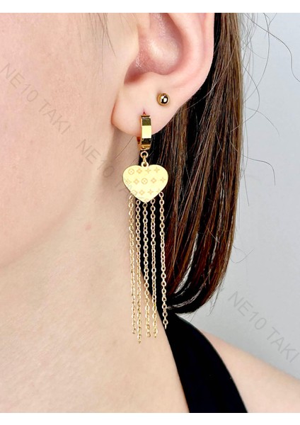 Küpe, Kararmayan Paslanmaz Çelik, Kalp Detaylı, Altın Renk, Model561 fiyatları