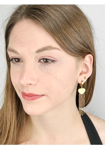 Küpe, Kararmayan Paslanmaz Çelik, Kalp Detaylı, Altın Renk, Model561 modelleri