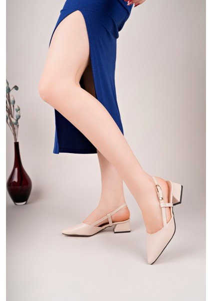 BA04490 Ten Deri Kadın Tokalı Kısa Klasik 3 cm Topuklu Ayakkabı - 36
