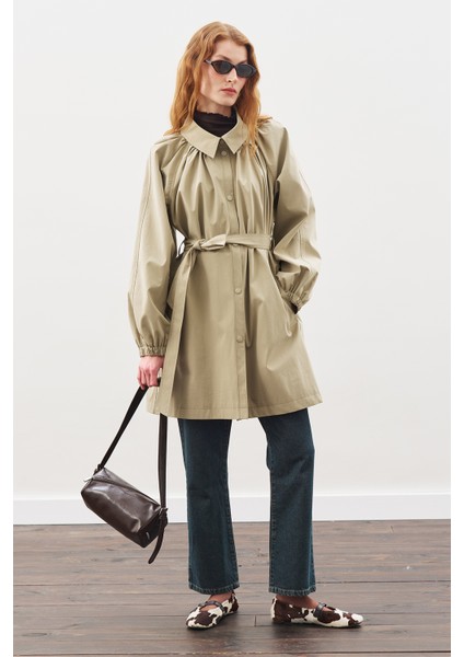 Oversıze Bağlamalı Midi Trençkot Haki fiyatları