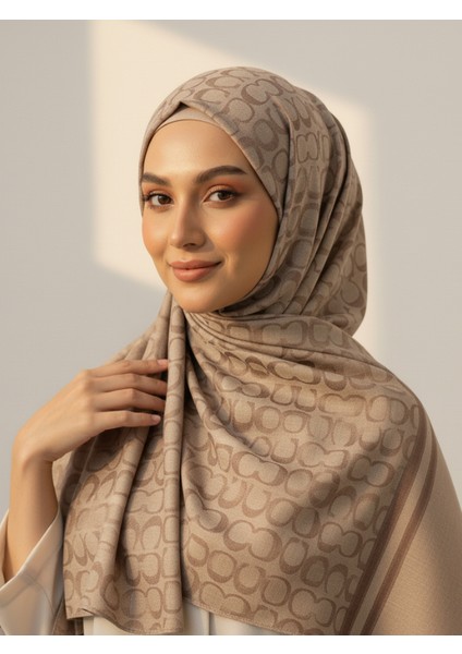 C Desen Bej Kahverengi Çift Taraflı Jakar Şal