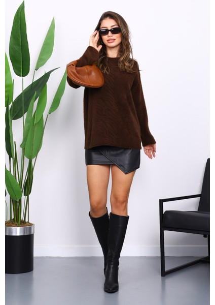 Kahverengi Bisiklet Yaka Angora Yumoş Triko Kazak fiyatları