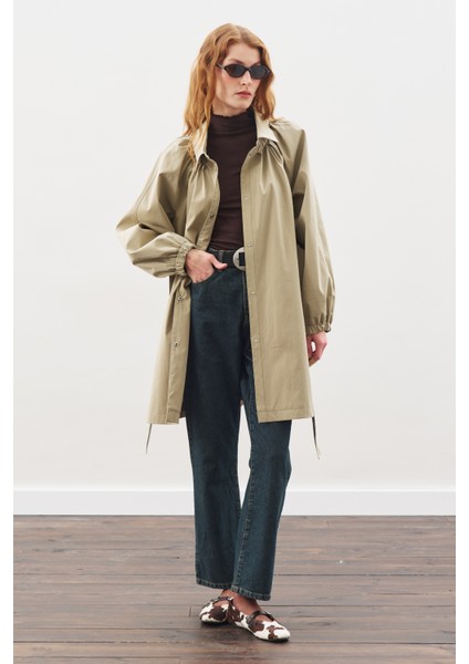 Oversıze Bağlamalı Midi Trençkot Haki indirimleri