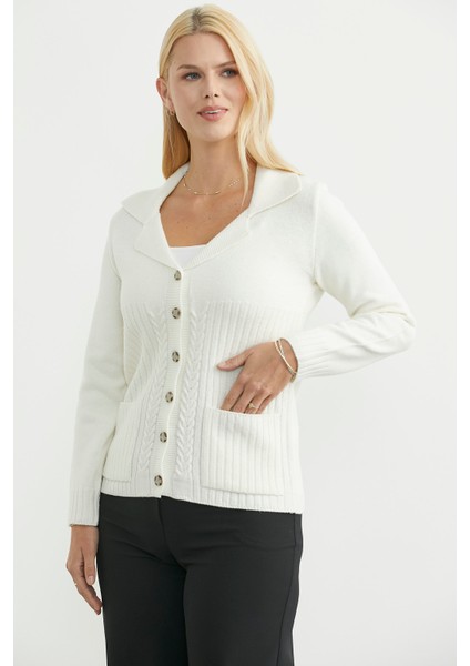 Yünlü Cepli Düğme Detaylı Triko Ceket - Kemik fiyatları